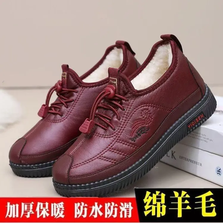 绵羊毛冬季加绒加厚保暖中老年防水棉鞋雪地靴防滑耐磨软底妈妈鞋