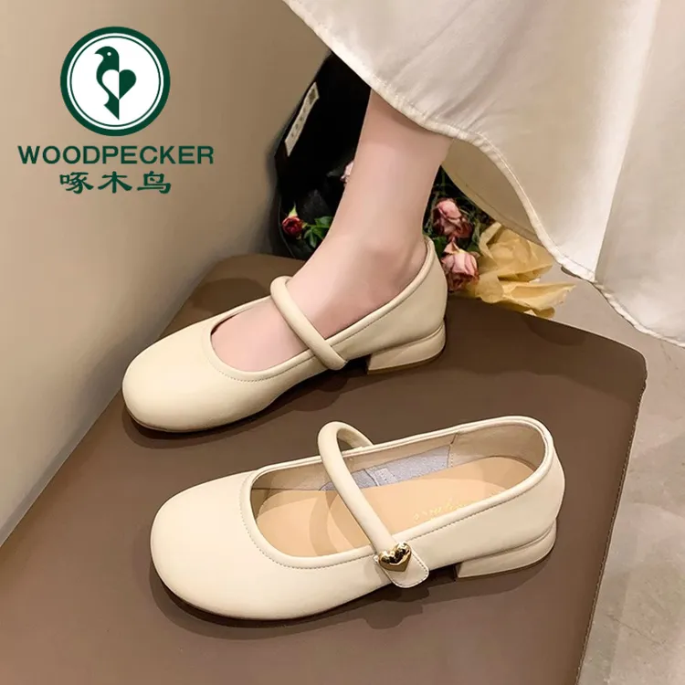 啄木鸟玛丽珍单鞋女配裙小皮鞋2025新款春季仙女风法式奶奶豆豆鞋