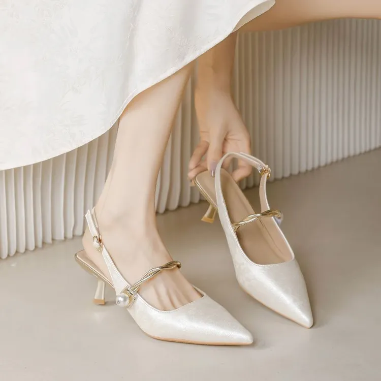 一字带包头尖头新中式国风女配旗袍高跟鞋2025夏季新款细跟凉鞋潮