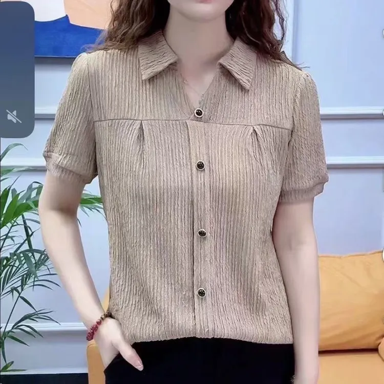 爆款女polo领气质半开短袖洋气百搭高档上衣时尚显瘦遮肉大码T恤