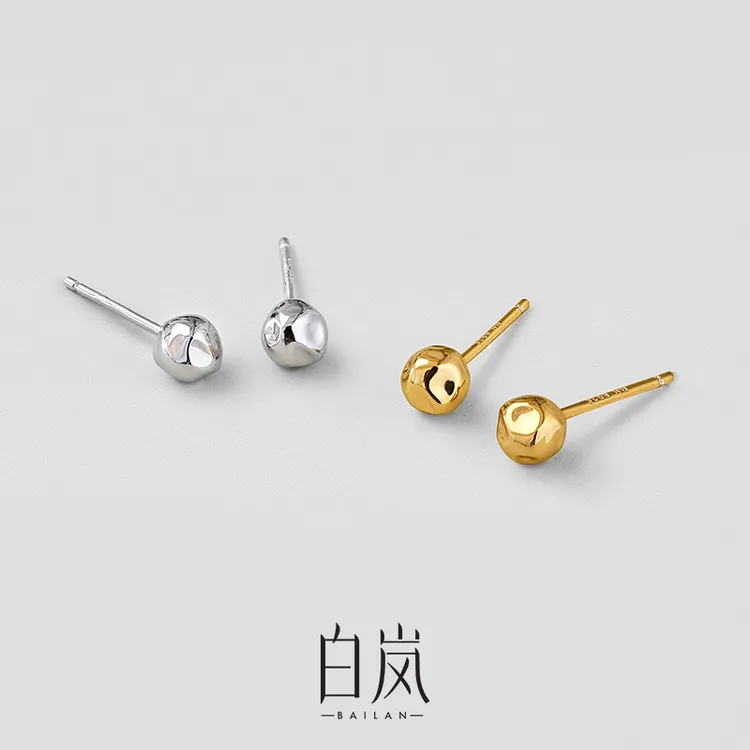 925银耳饰 白岚锤纹圆珠耳钉女简约小众轻奢ED4145