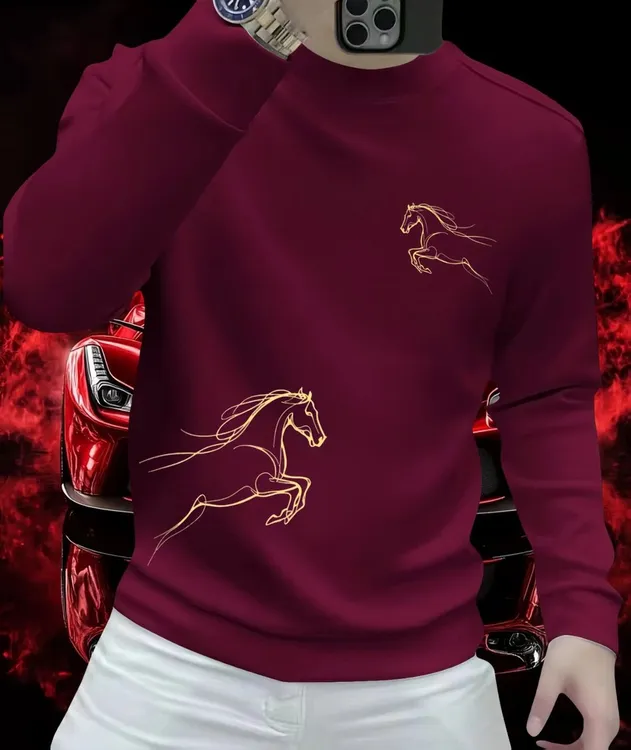 新款重磅百搭长袖卫衣男士休闲个性痞帅时尚圆领上衣潮流金马印花