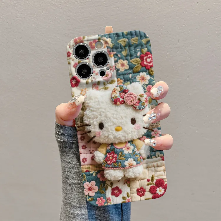 满屏花朵KT猫适用苹果16手机壳华为创意vivo小米15可爱oppo菲林壳