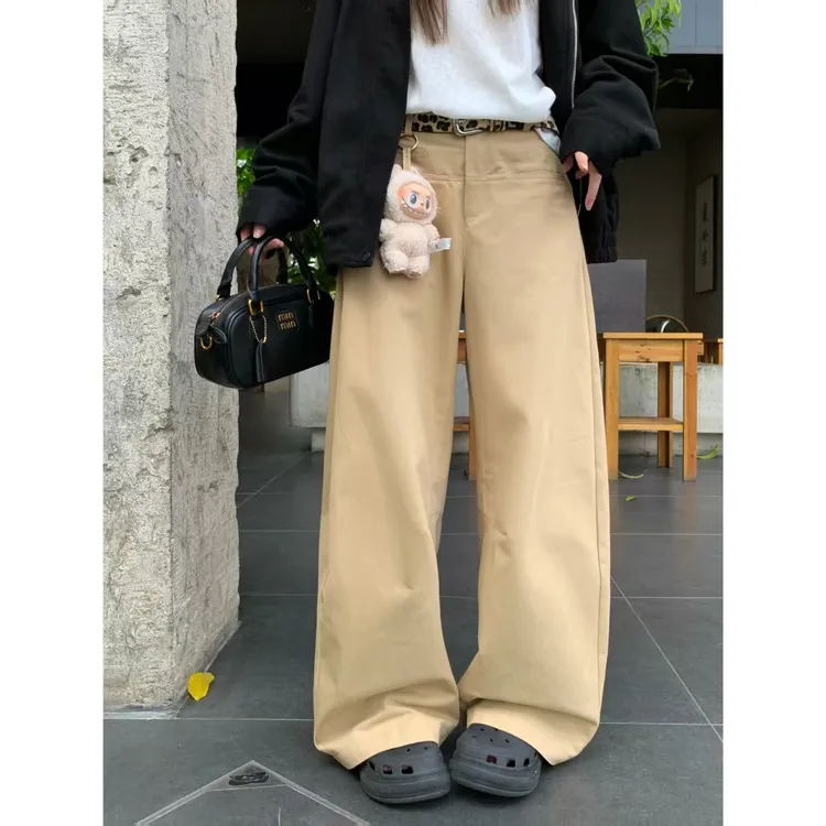 街头少女~早秋新款韩版基础穿搭宽松设计感长裤Y3639