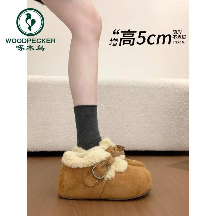 啄木鸟内增高复古勃肯鞋厚底2025年秋冬季新款加绒加厚保暖棉鞋子