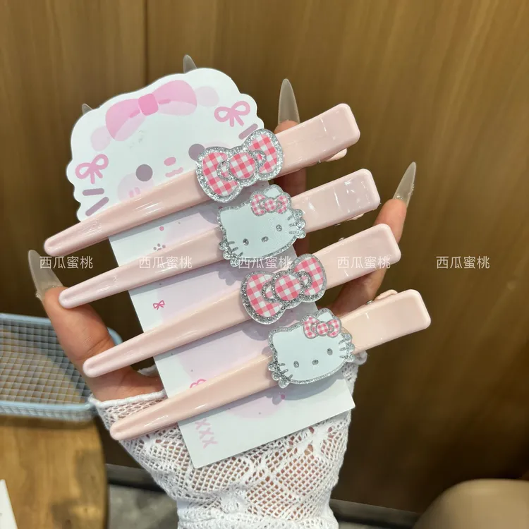 可爱HelloKitty无痕侧边刘海夹子甜美少女心长款闪粉tk猫咪鸭嘴夹