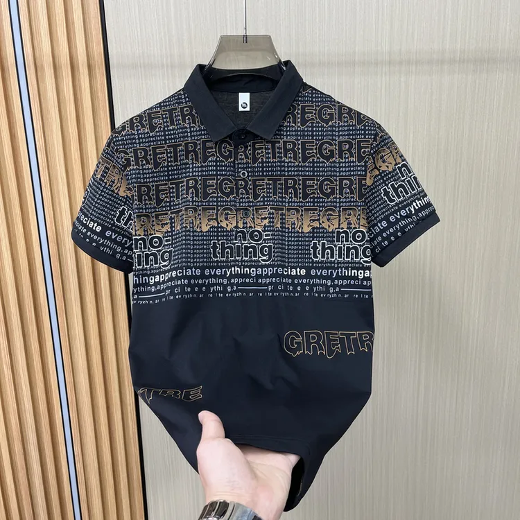 2025夏季新款翻领短袖T恤男士韩版修身潮流时尚POLO衫青年帅气