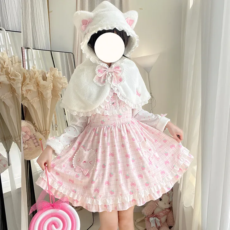 新品  原创莓猫甜园  秋冬可爱小个子甜美Lolita吊带裙斗篷三件套