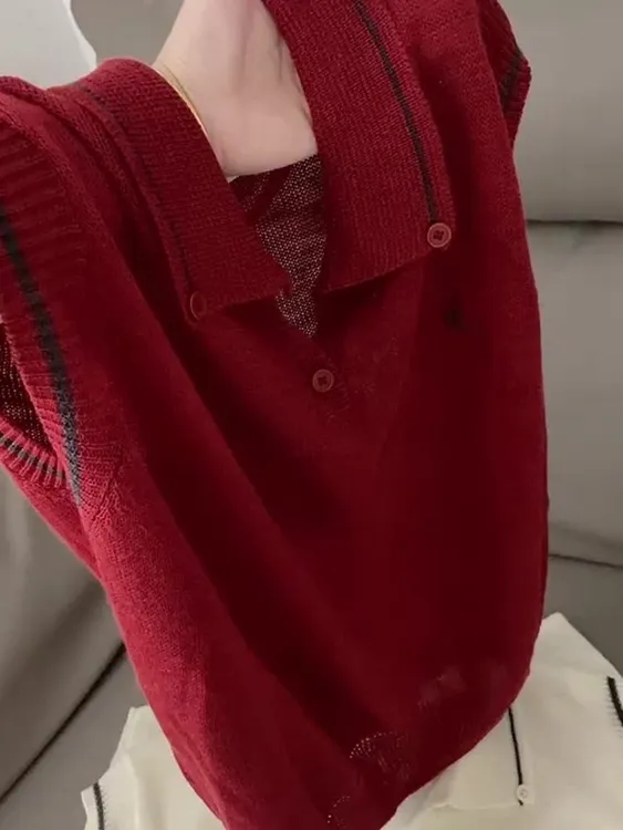 欧货百搭温柔风红色v领上衣新款气质减龄显瘦短袖针织女2025夏季