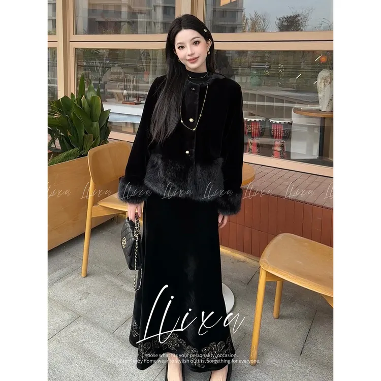 【猫七七】Liixu2025秋冬新款毛毛外套百搭半身裙套装Q58TZW5213