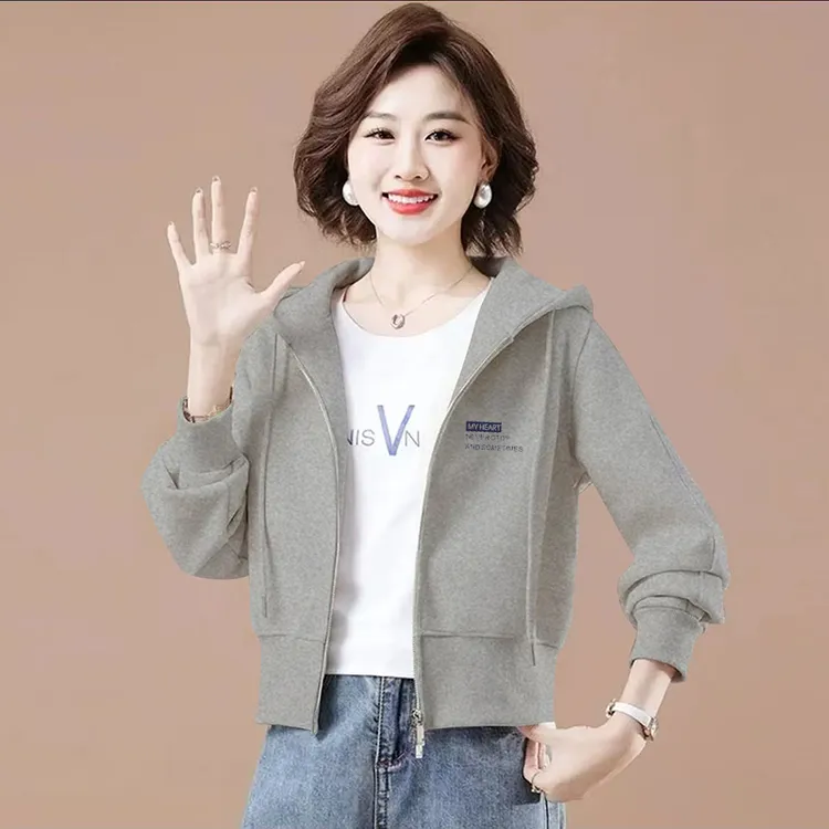 2025秋冬新款拉链连帽女士卫衣韩版减龄宽松显瘦女装短款加绒外套