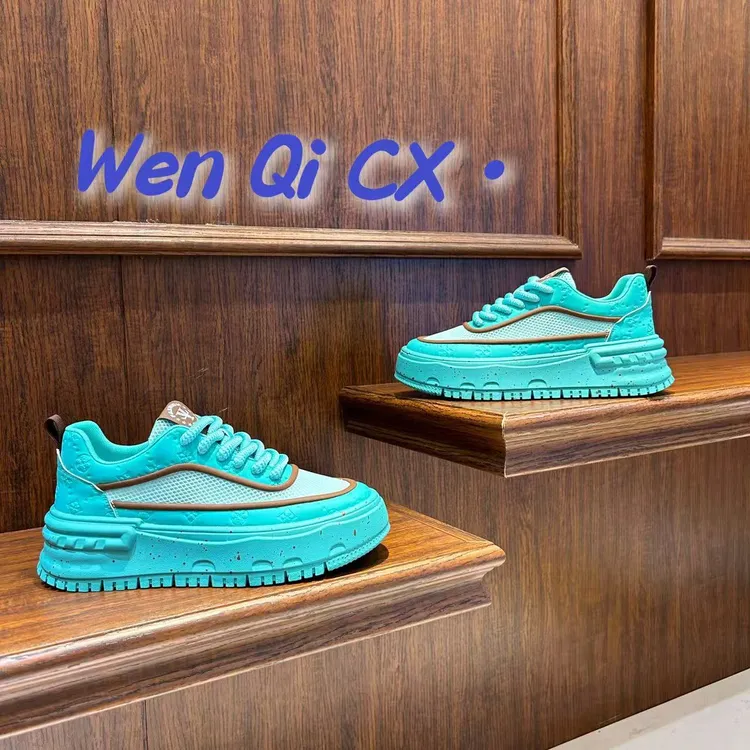 春夏新款男鞋皮拼透气网面欧洲站轻奢厚底潮男简约百搭潮流休闲鞋