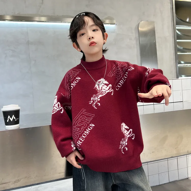 男童毛衣2025新款秋冬中大儿童冬装套头加厚上衣洋气小马针织衫潮