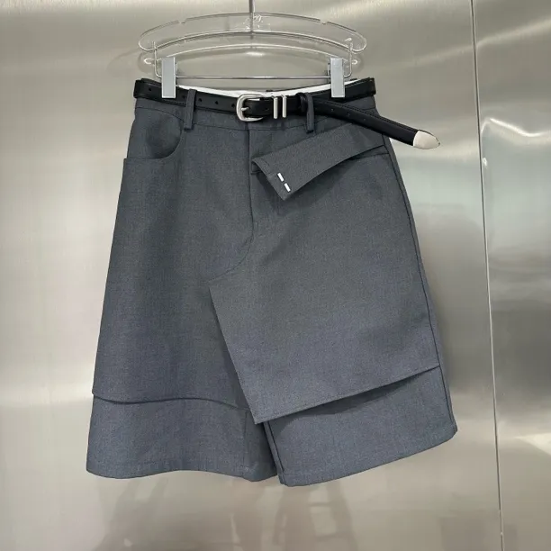 设计款不规则假两件西装中裤