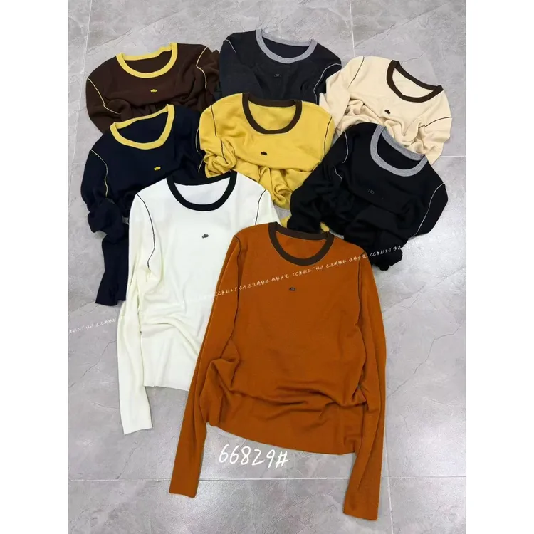 KIKI严选：66829-C+家欧洲站南油秋冬领口拼色圆领针织衫百搭毛衣