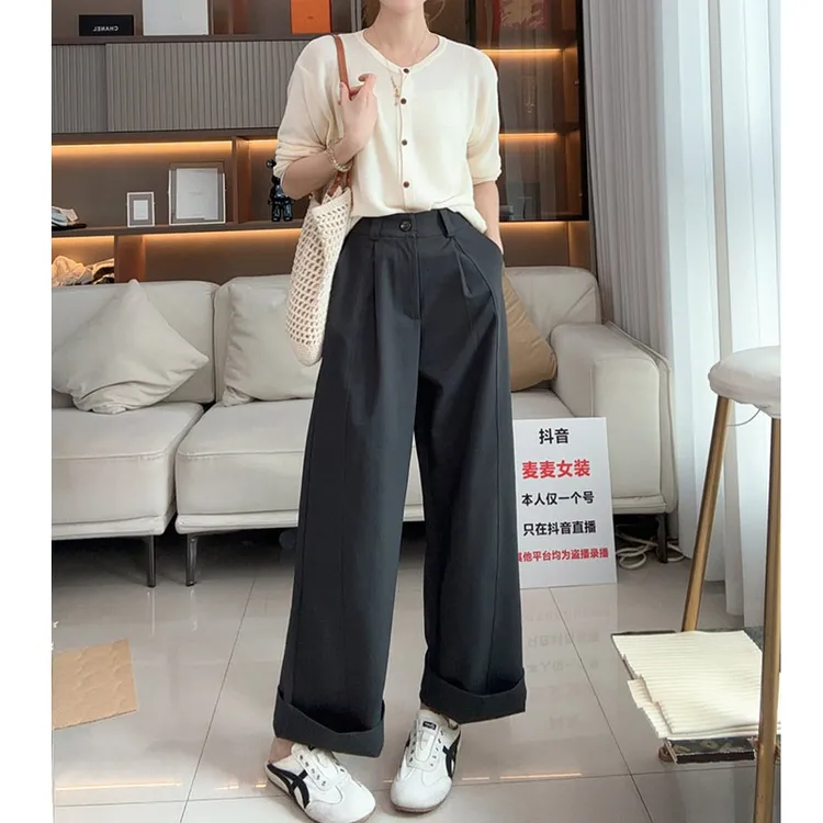 3025新款女装2025早秋季立体剪裁长裤阔腿裤时尚百搭休闲裤子女