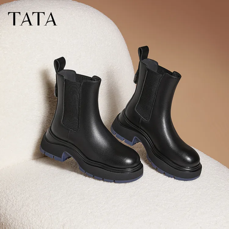 TATA他她厚底休闲切尔西靴女靴撞色显瘦烟筒靴子秋冬新款WJZ03DD4