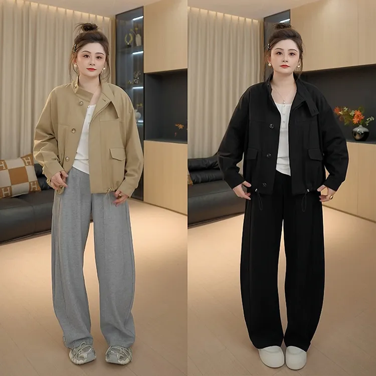 【胖佳佳】现货~墨尔本 纯棉立领短外套秋季新款显瘦百搭H625Z13325