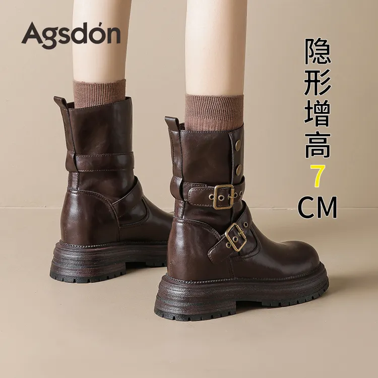 Y奥古狮登厚底马丁靴女2025新款秋季增高美拉德英伦风西部牛仔靴Y