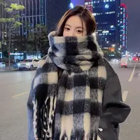 PF011新款百搭保暖围巾韩版女高级感加厚秋冬黑白格子围巾