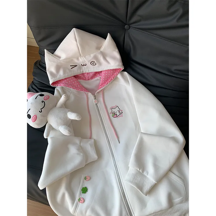 刺绣可爱猫咪耳朵爪子卫衣女秋季甜美软妹宽松宅萌感学院连帽外套