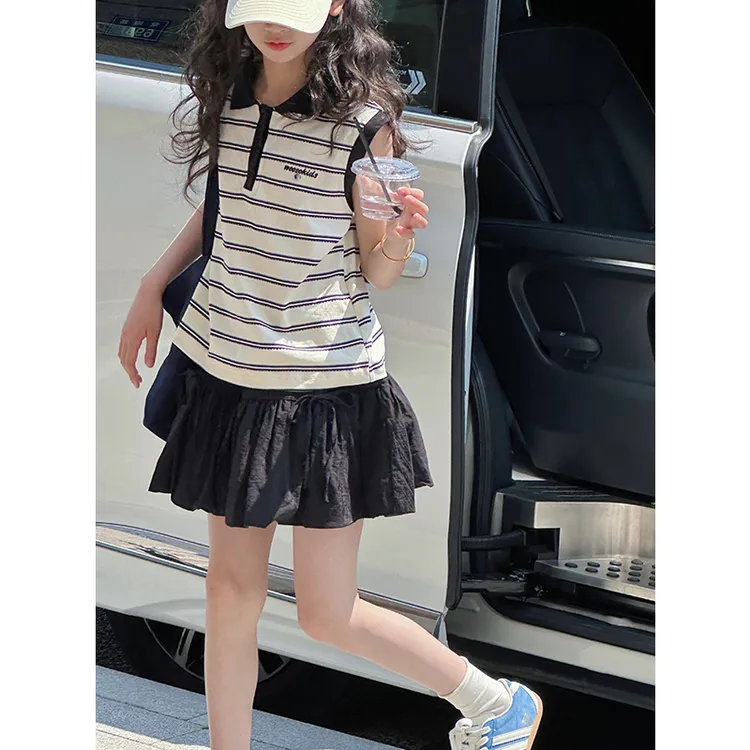 K29096学院风女童背心套装裙2025新款夏装儿童气质女大童两件套潮