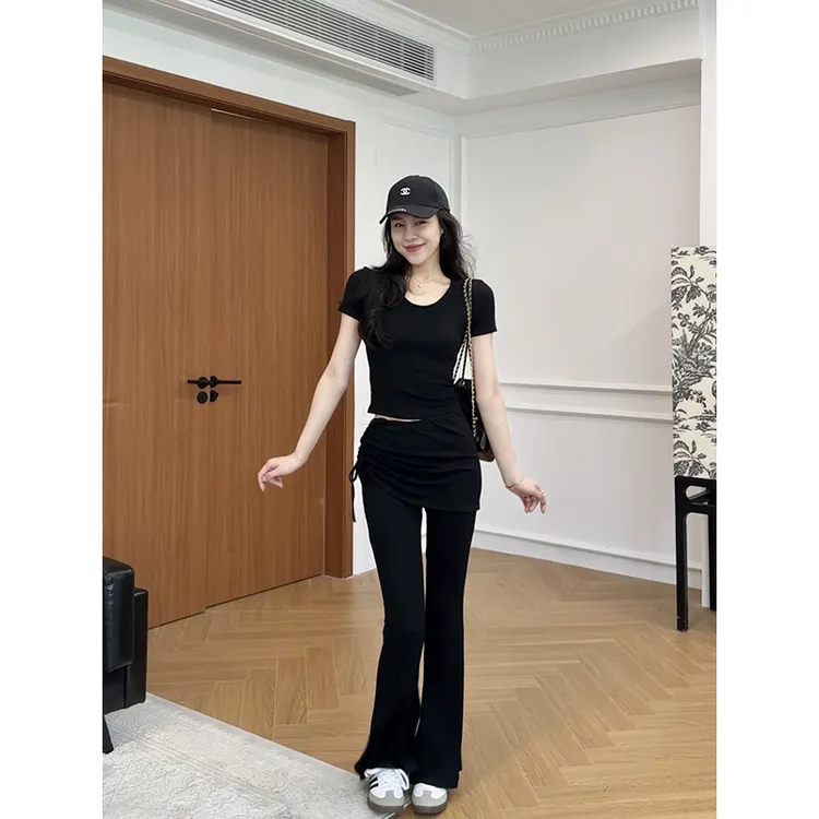 【现货】张阿星lu系女神修身正肩t +遮臀遮胯微喇裤   W425Z09919