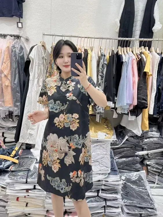 22.大码夏季国潮风旗袍裙9539款怕刮丝不能机洗-裙长约92