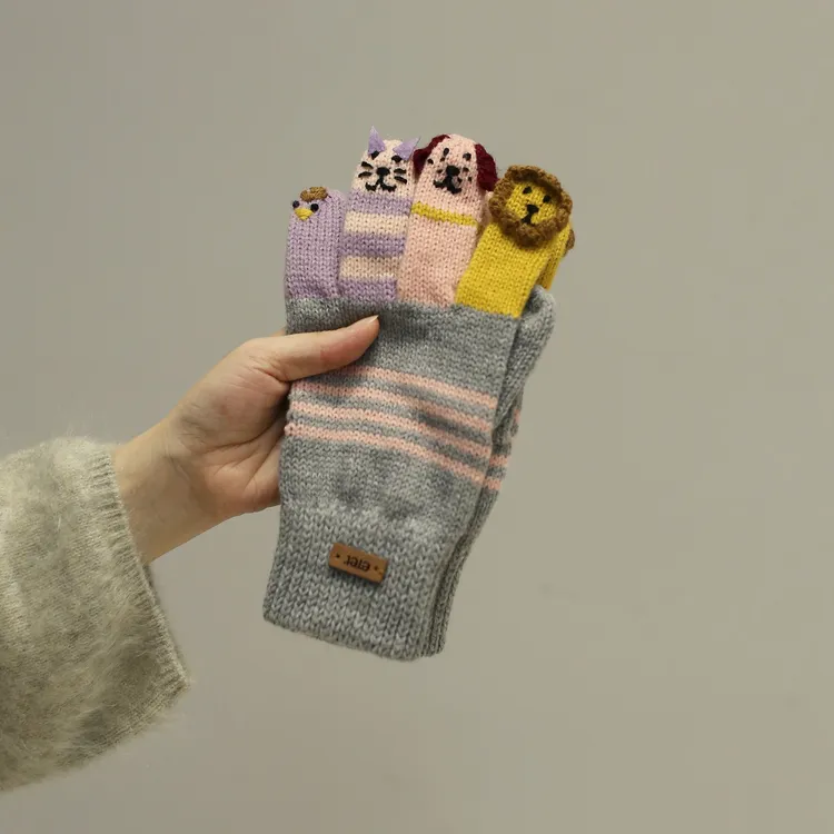 手工缝制立体小众针织手套女秋冬保暖单层五指毛线ins时髦高级感