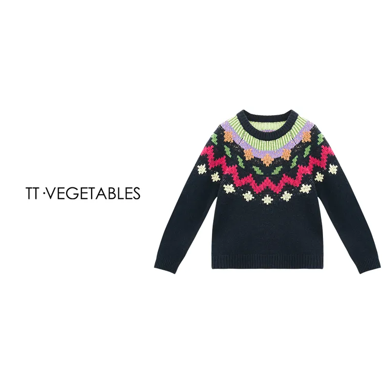 噢芬/小个子【栀珩】100%美利奴羊毛韩系圆领针织套头毛衣522583