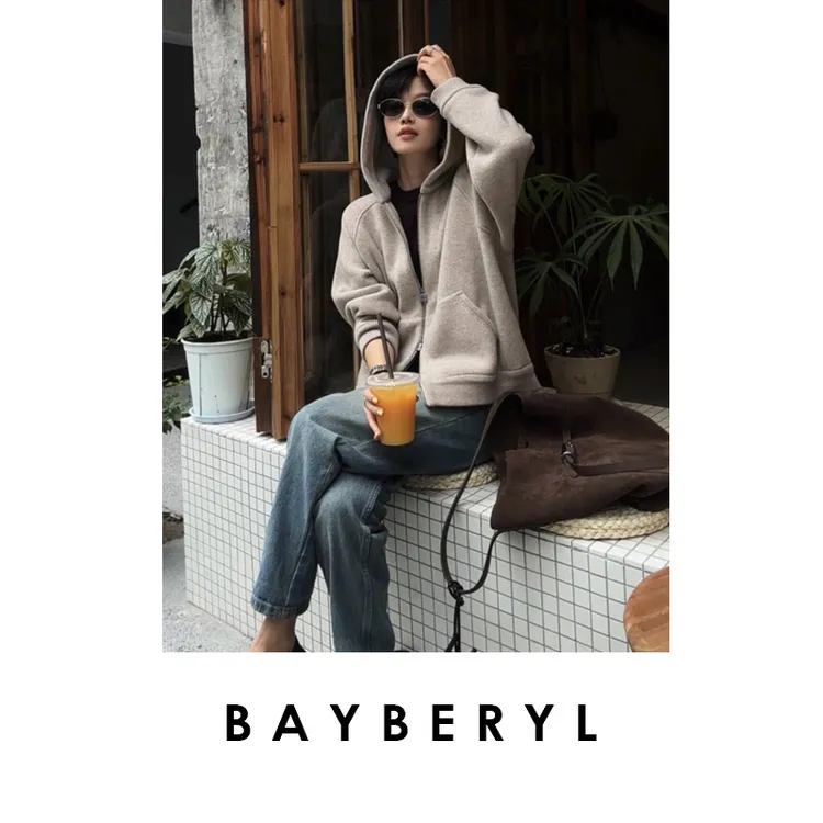BAYBERYL老贝意奢1P羊绒亲肤百搭插肩连帽卫衣外套MF5E2621-