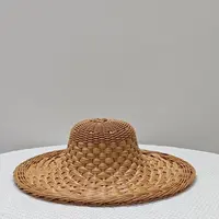 手工编织仿藤遮阳帽防晒宽檐草帽草编夏天牛仔大帽礼帽编织