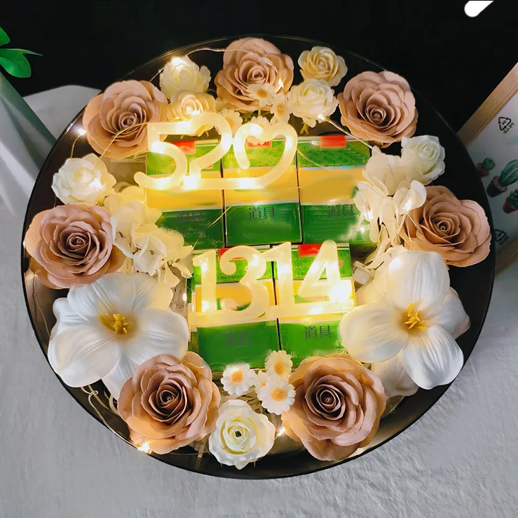 情人节爱心圆形礼盒装玫瑰花装烟成品礼物送男友老公生日礼物diy