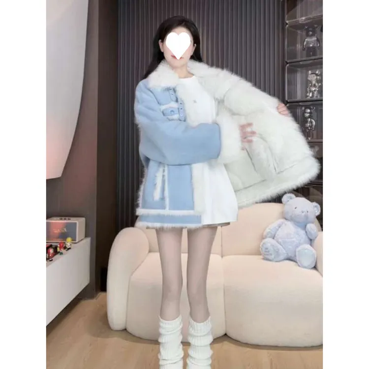 爆款小香风毛毛拼接外套小个子设计感洋气棉衣甜妹棉袄女秋冬新款