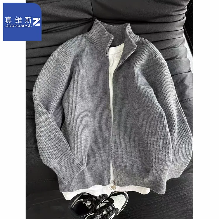 真维斯Z+深灰色半高领开衫毛衣男款春秋叠穿内搭打底衫外套针织衫