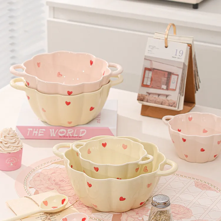 【9.5英寸双耳碗1只装】高颜值南瓜汤盆家用装汤大碗陶瓷大号汤碗