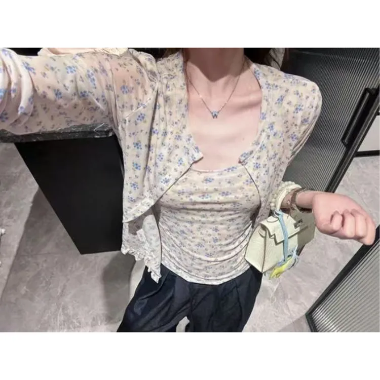 【胖吴专属】秋季新款通勤印花小碎花开衫+吊带2025新款显瘦韩系