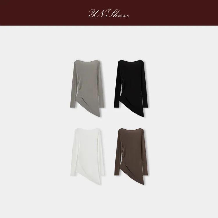 YN-SHUZE【云绫褶皱】设计师秋冬抽褶收腰斜肩上衣SZ-YNC-20251018