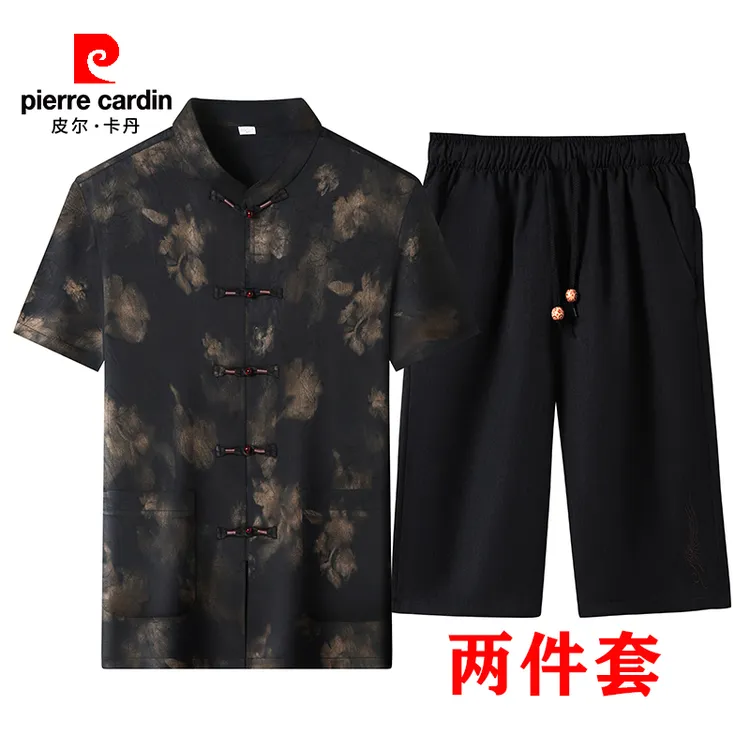 皮尔卡丹中国风唐装2025夏季新款短袖中老年爸爸装休闲复古套装潮