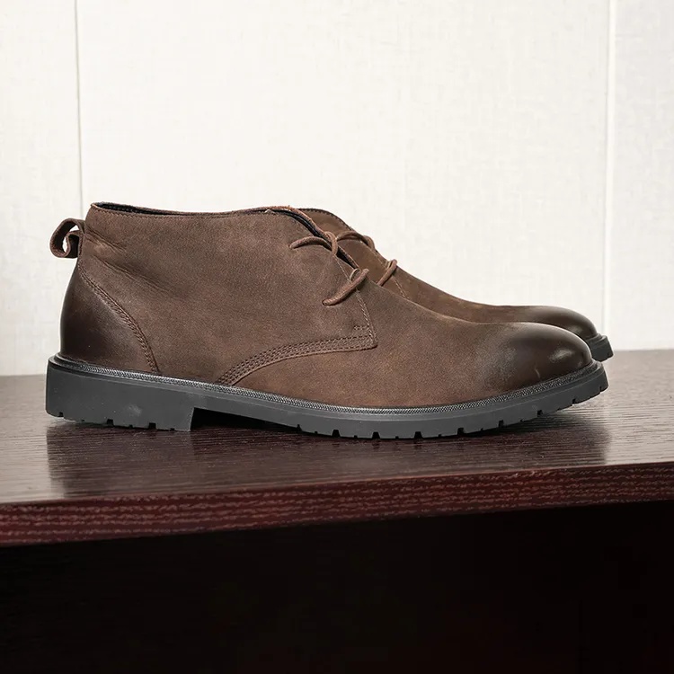 豪门素面系带韩版尖头马丁靴手工真皮男靴冬季男士男鞋英伦风短靴