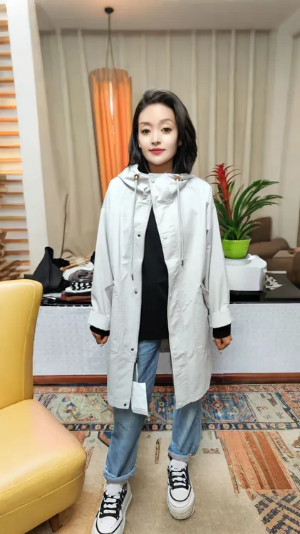 轻奢韩风廓形宽松落肩连帽中长款春秋风衣外套