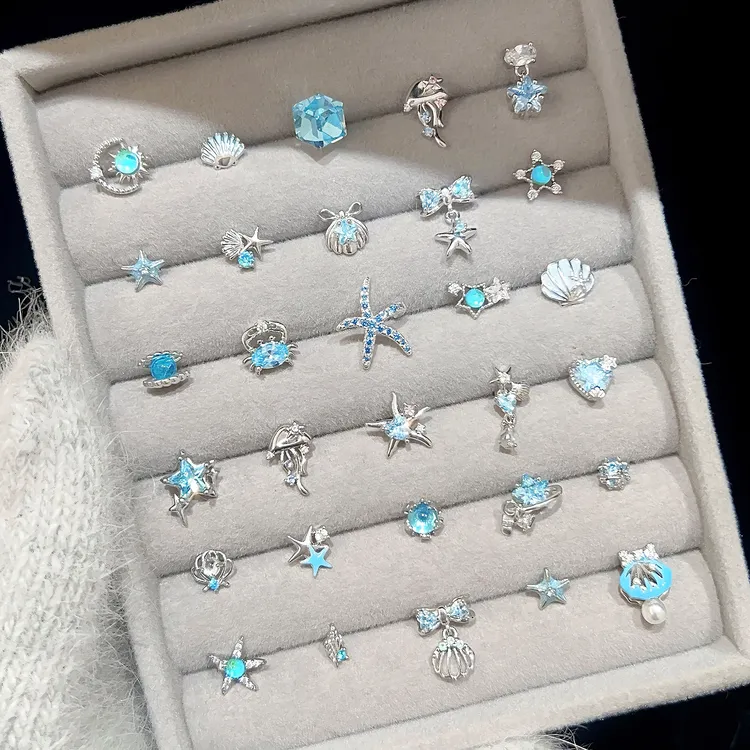 钛钢耳饰 星落深海RINGRING耳骨钉钛钢耳钉耳蜗钉蓝色耳饰高级感