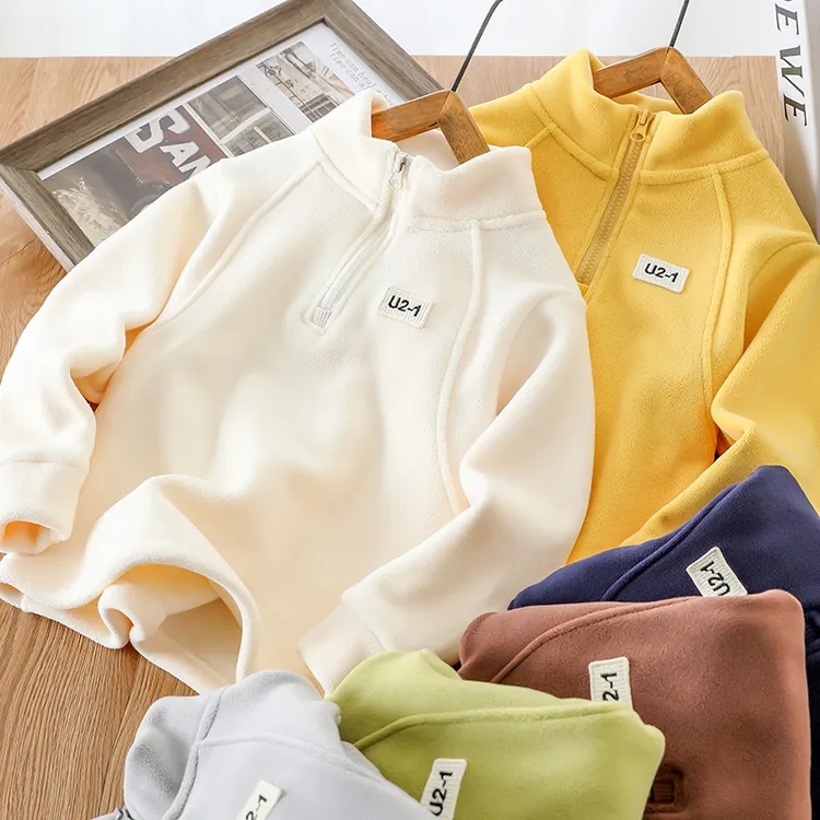 2025新款男童加绒卫衣秋冬季中大童加厚上衣儿童奥粒绒立领打底衫