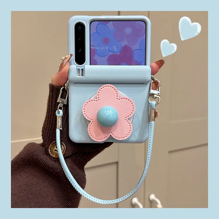 适用华为puraX折叠屏手机壳皮纹立体圆珠PuraX典藏版花朵磁吸支架