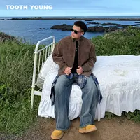 TOOTH YOUNG【时尚先生】复古立领秋季胖男生宽松休闲皮衣夹克