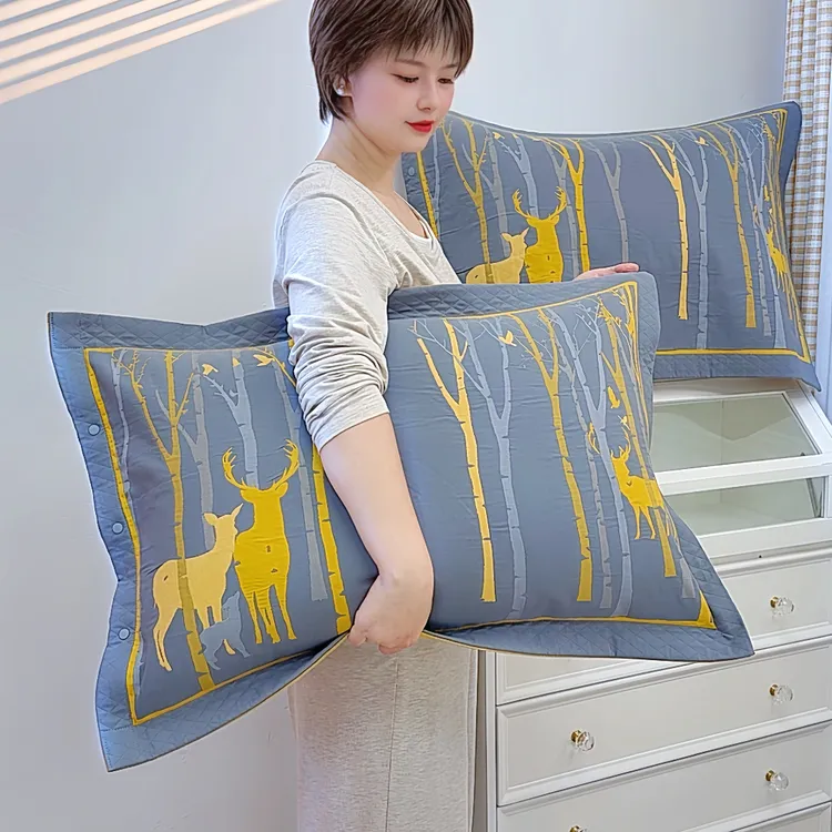 高密纯棉纱布按扣枕套一对48*74暖心文字款加厚全棉枕头芯套透气/