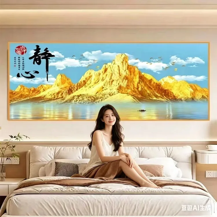 2026新款背靠金山床头装饰画贴画自粘客厅现代卧室房间背景墙壁画