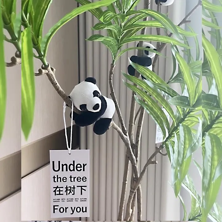 开运熊猫竹水培迷你招财夹子熊猫夹子客厅公仔盆栽桌面小熊猫挂件