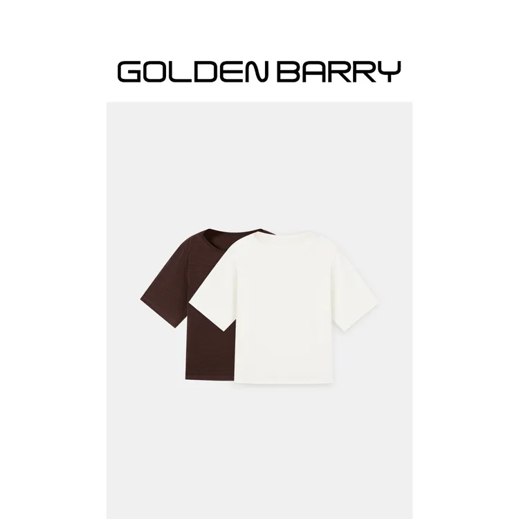 GOLDENBARRY「云栗」优雅感一字领亚麻T恤206393
