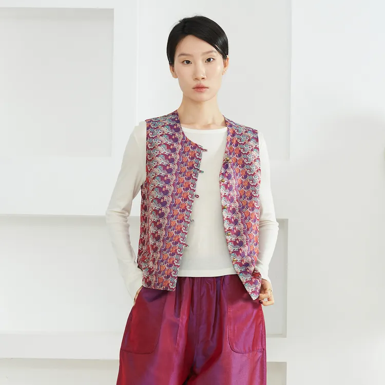 SILVIYE100桑蚕丝双面穿希腊翼马非遗真丝蜀锦马甲提花秋WT52251